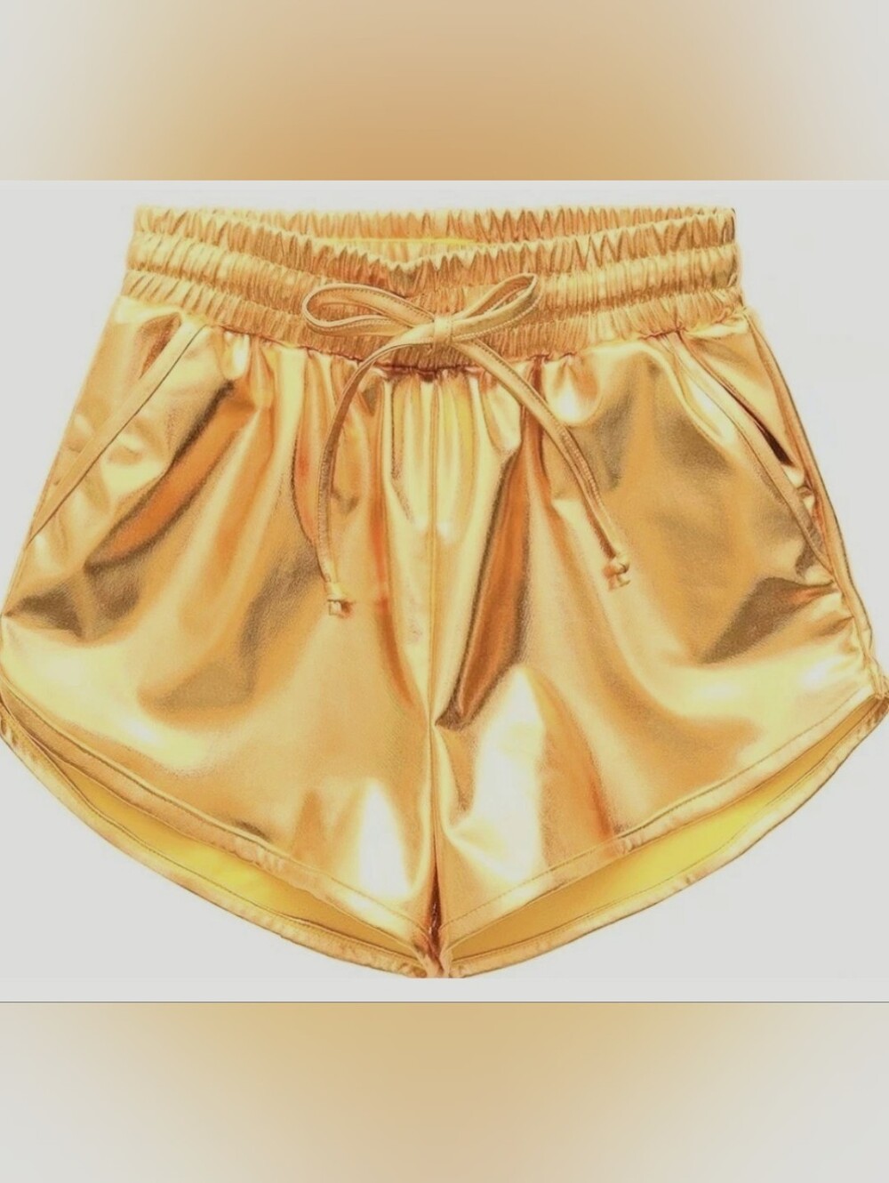 Girls Gold lamé shorts Pull-up Pull-on elastic waist 2 Pocket Costume dance